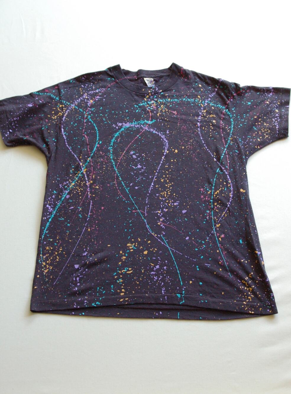 Vintage Paint Splatter T Shirt XL Black Single Stitch 80s 90s
